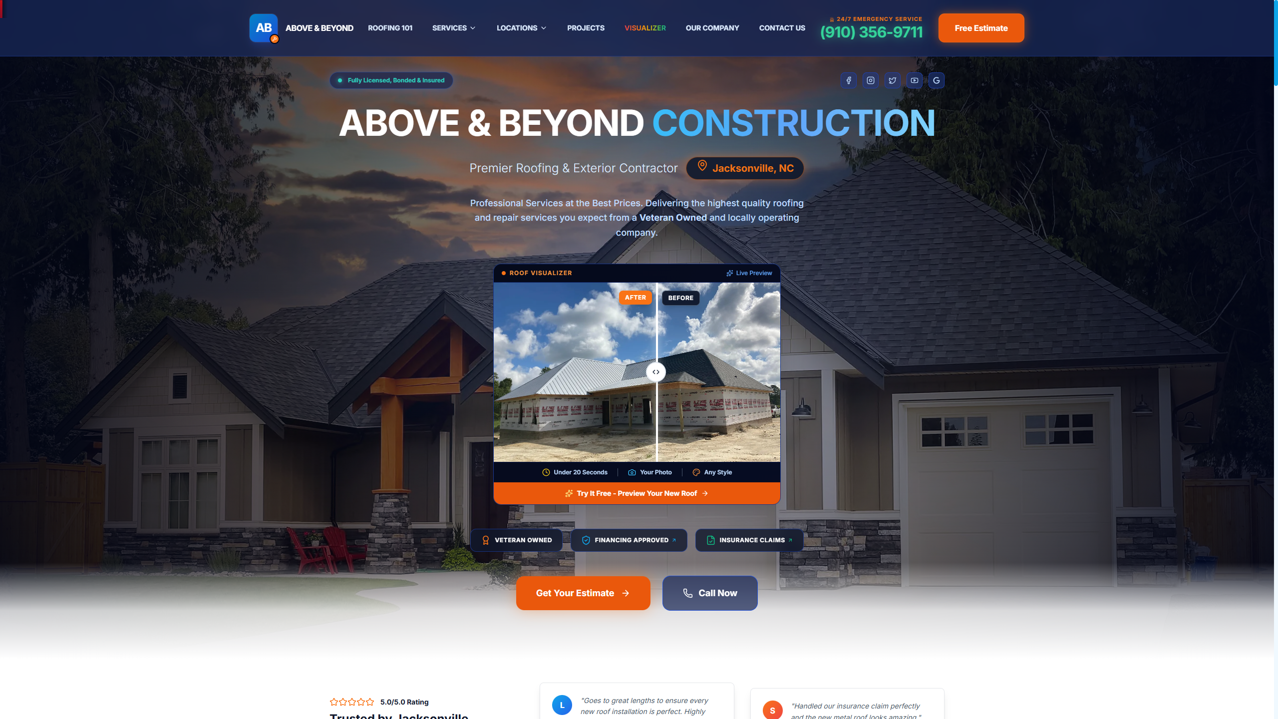 Above and Beyond Construction Website Screenshot